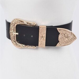 Stylish Black Belt with Gold Accents